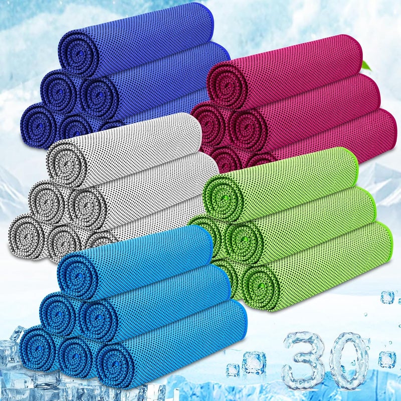 MENOLY 30 Packs Cooling Towels Bulk Cooling Towels for Neck and Face Gym Workout Cooling Neck Rags for Sports Yoga Soft Microfiber Breathable Sweat Rags for Hiking Running Fitness - Image 1